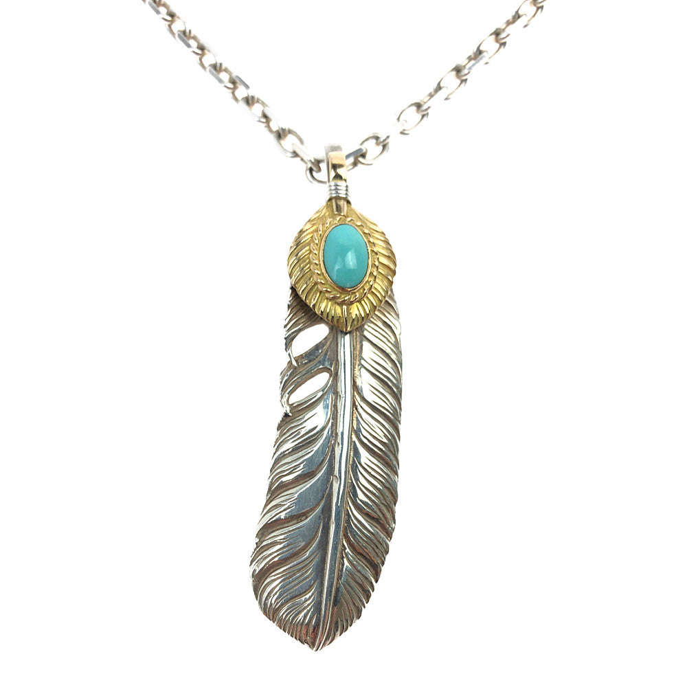 ARIZONA FREEDOM アリゾナフリーダム T-51p 上金ターコイズ ハートフェザー ペンダントトップ 70mm 太50cmチェーン ネックレス シルバー系【中古】