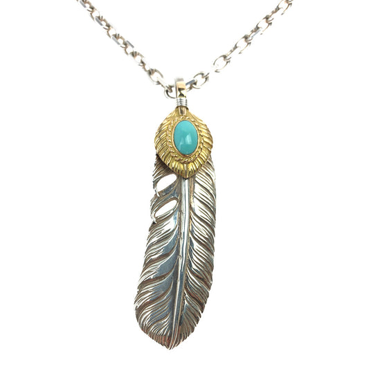 ARIZONA FREEDOM アリゾナフリーダム T-51p 上金ターコイズ ハートフェザー ペンダントトップ 70mm 太50cmチェーン ネックレス シルバー系【中古】