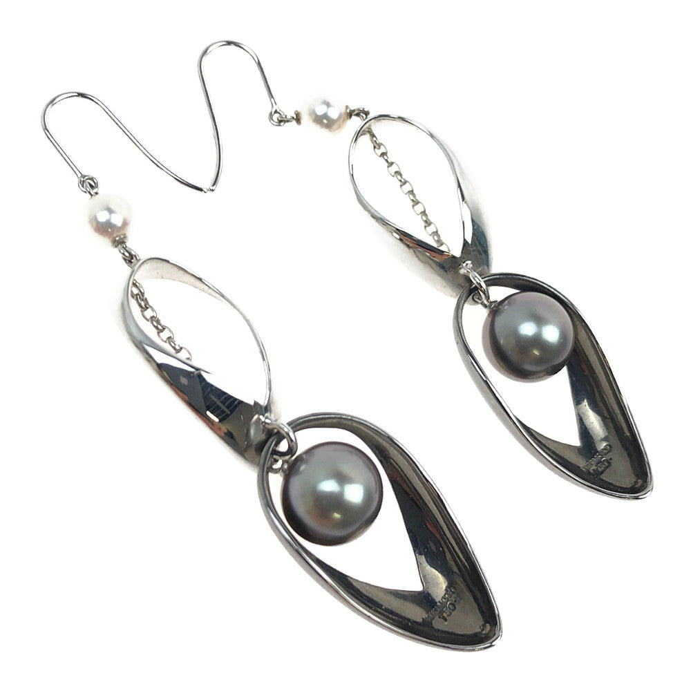 MIKIMOTO ミキモト K18WG 750 ホワイトゴールド ブラック パール ピアス シルバー系【中古】