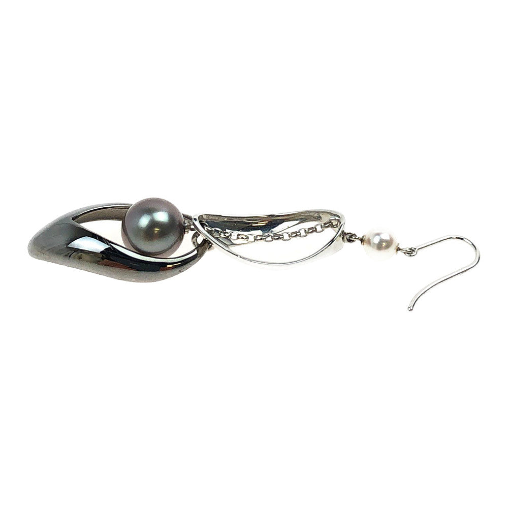 MIKIMOTO ミキモト K18WG 750 ホワイトゴールド ブラック パール ピアス シルバー系【中古】