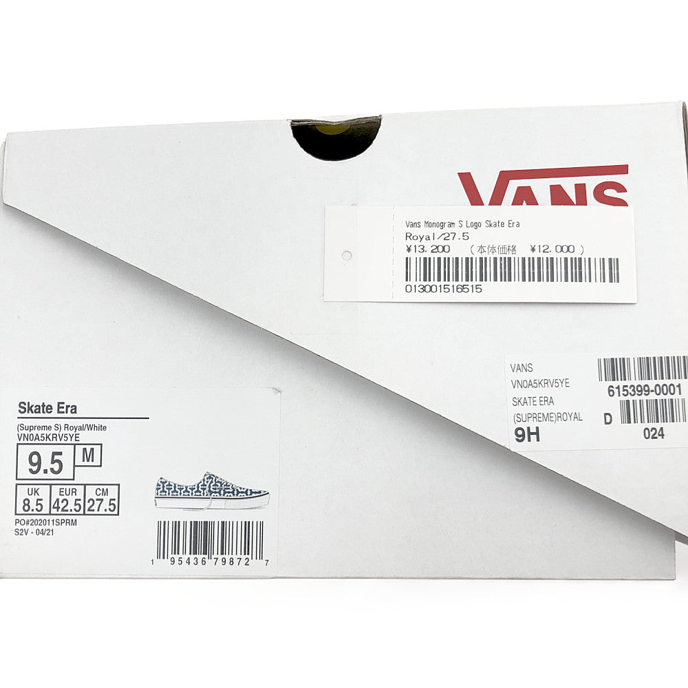 Supreme シュプリーム 21SS × Vans Monogram S Logo Skate Era バンズ モノグラム Sロゴ エラ スケート スニーカー ブルー系 27.5cm【中古】