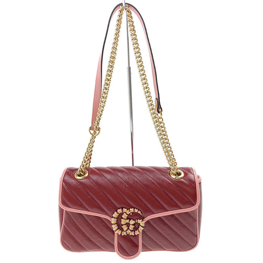 GUCCI グッチ 443497 GGマーモント キルティング チェーンショルダーバッグ レッド系【中古】