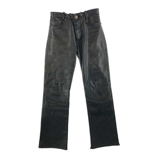 CHROME HEARTS クロムハーツ（原本有） 国内正規品 5P JEAN MED フレアニー レザー クロスボール ボタン パンツ 28SR  ブラック系 28SR【中古】