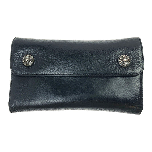 CHROME HEARTS クロムハーツ（原本無） WAVE WALLET ウェーブ クロスボールボタン レザー ウォレット ブラック系【中古】
