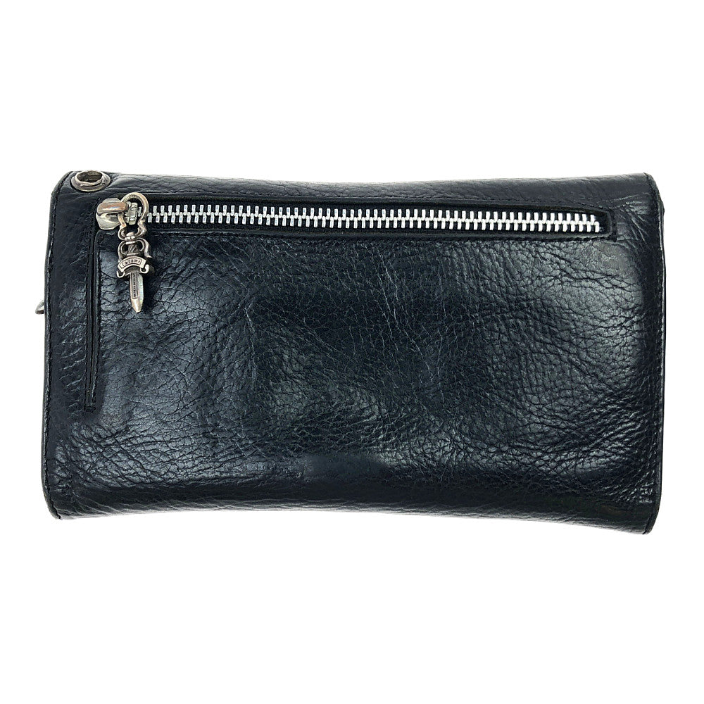 CHROME HEARTS クロムハーツ（原本無） WAVE WALLET ウェーブ クロスボールボタン レザー ウォレット ブラック系【中古】
