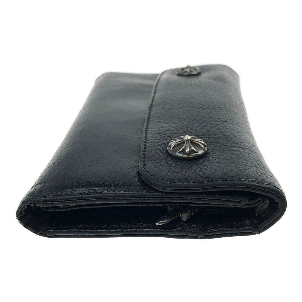 CHROME HEARTS クロムハーツ（原本無） WAVE WALLET ウェーブ クロスボールボタン レザー ウォレット ブラック系【中古】