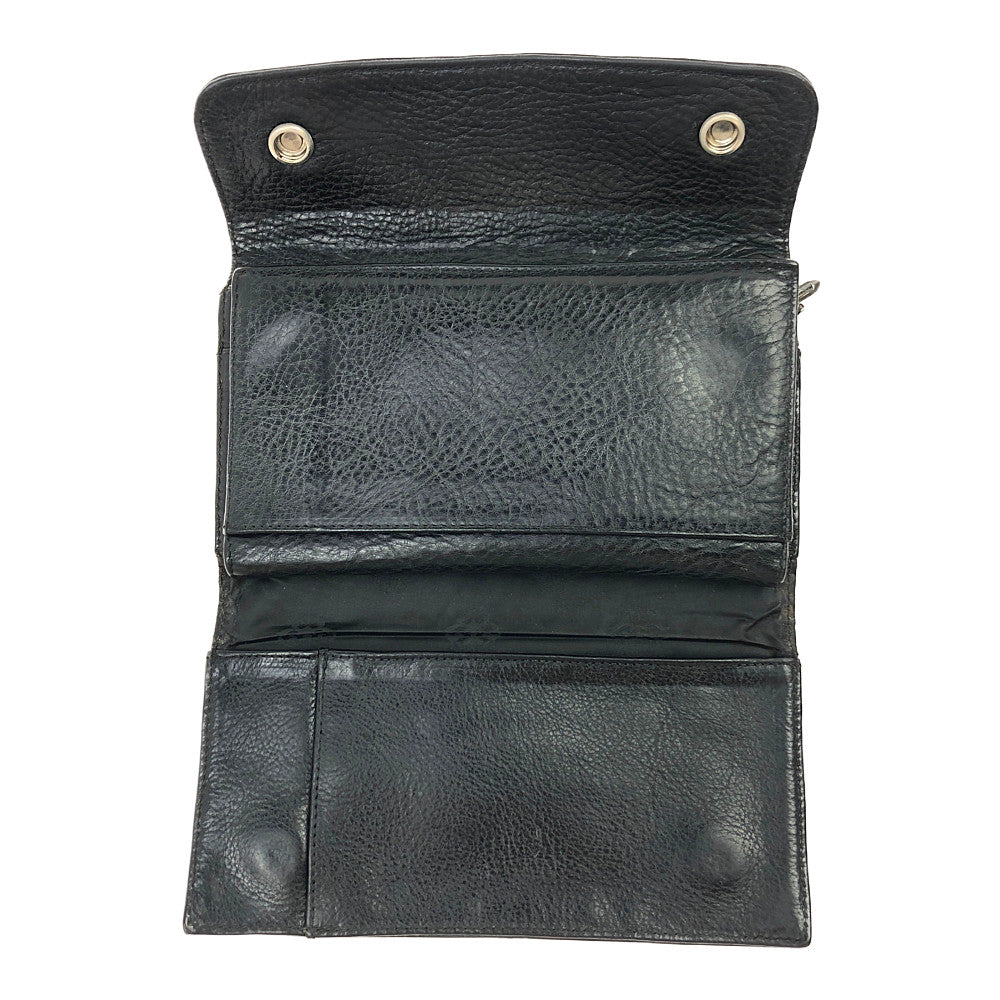 CHROME HEARTS クロムハーツ（原本無） WAVE WALLET ウェーブ クロスボールボタン レザー ウォレット ブラック系【中古】