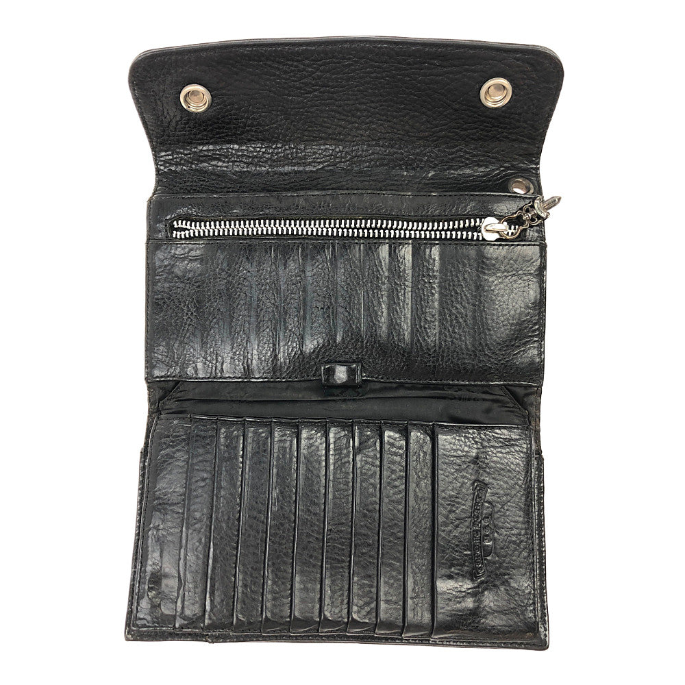 CHROME HEARTS クロムハーツ（原本無） WAVE WALLET ウェーブ クロスボールボタン レザー ウォレット ブラック系【中古】