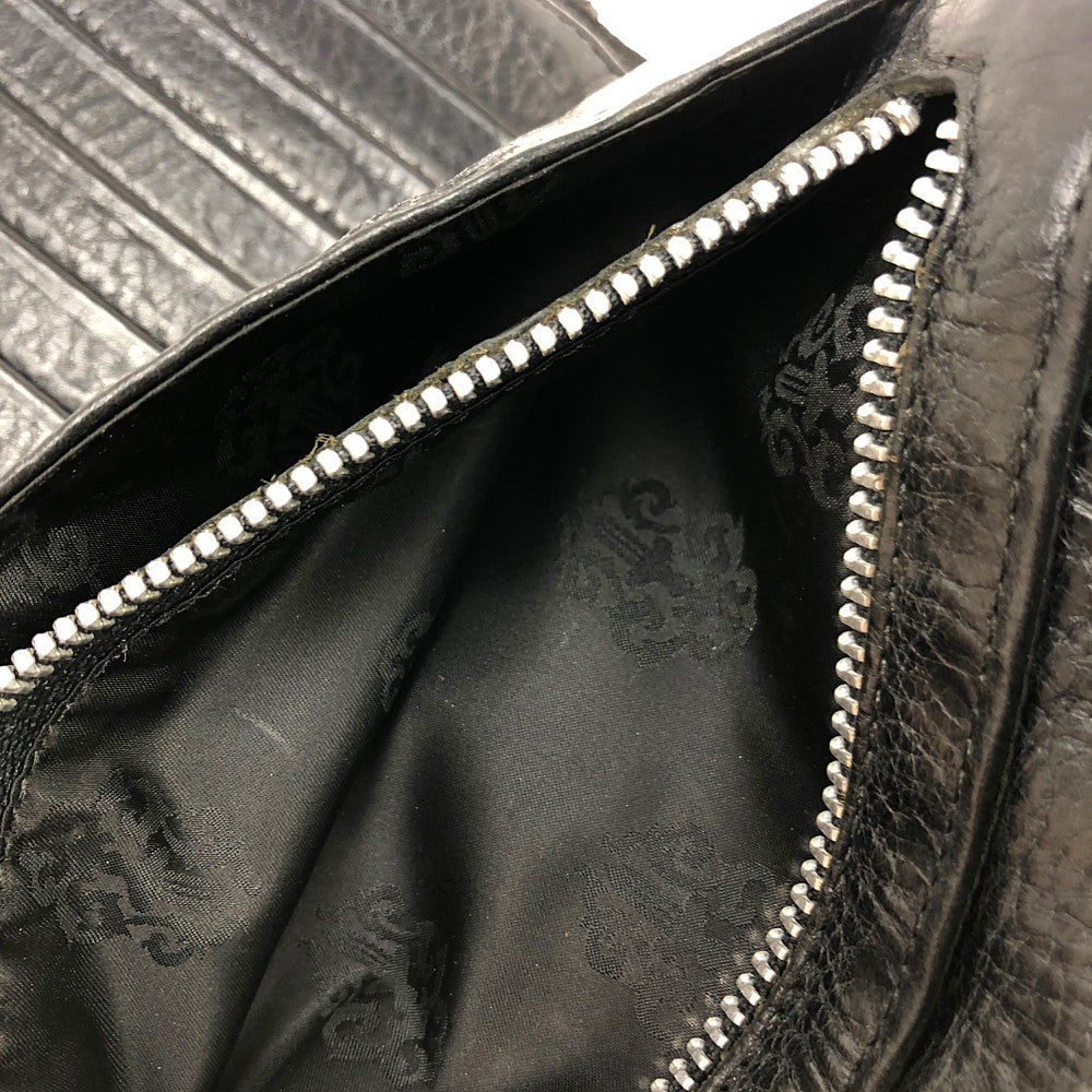 CHROME HEARTS クロムハーツ（原本無） WAVE WALLET ウェーブ クロスボールボタン レザー ウォレット ブラック系【中古】