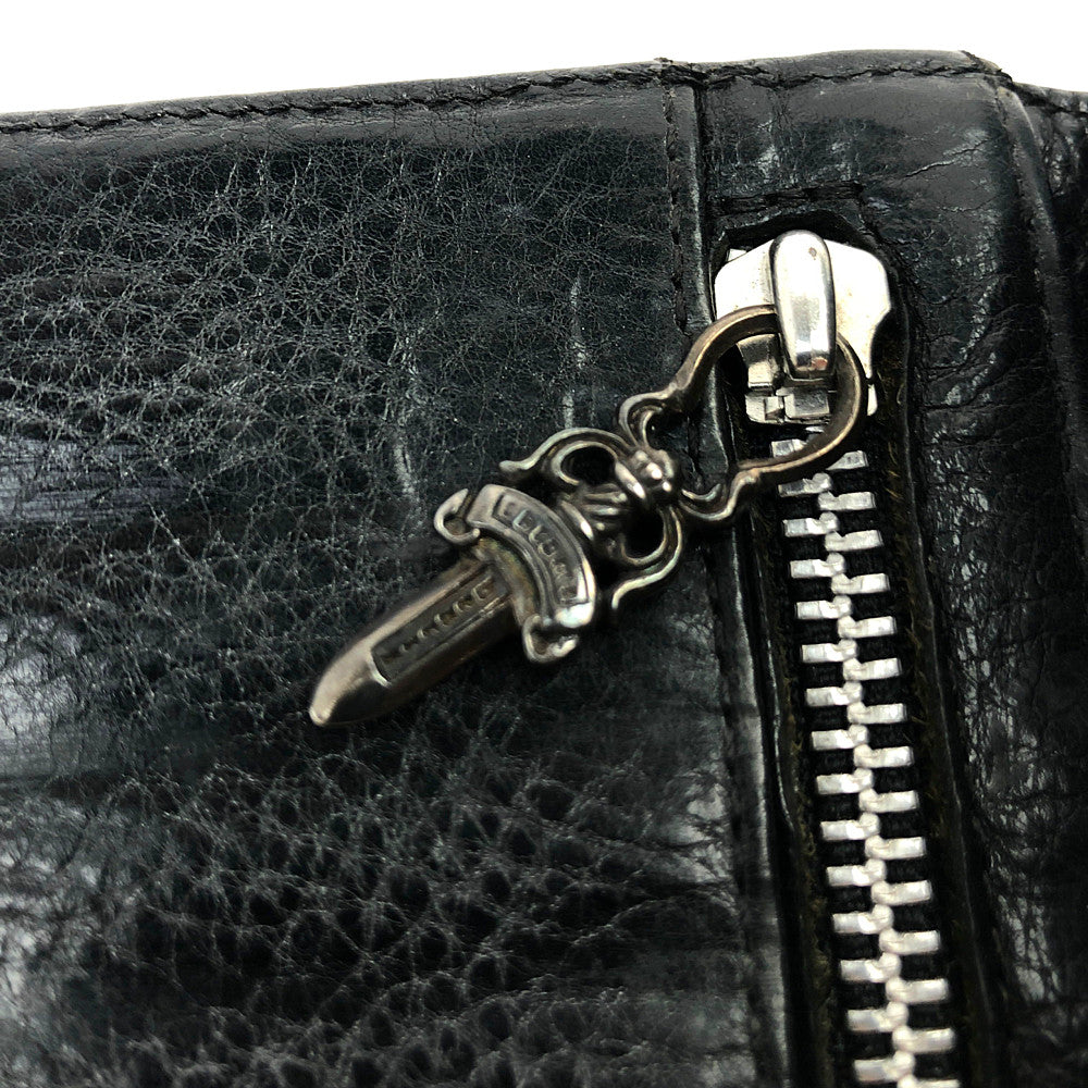 CHROME HEARTS クロムハーツ（原本無） WAVE WALLET ウェーブ クロスボールボタン レザー ウォレット ブラック系【中古】