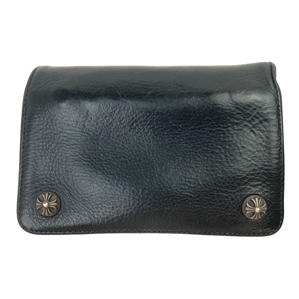 CHROME HEARTS クロムハーツ（原本無） 2ZIP 2ジップ クロスボールボタン レザー ウォレット 財布 ブラック系【中古】