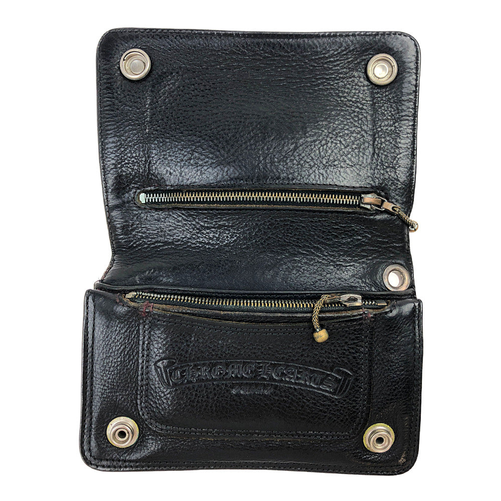 CHROME HEARTS クロムハーツ（原本無） 2ZIP 2ジップ クロスボールボタン レザー ウォレット 財布 ブラック系【中古】