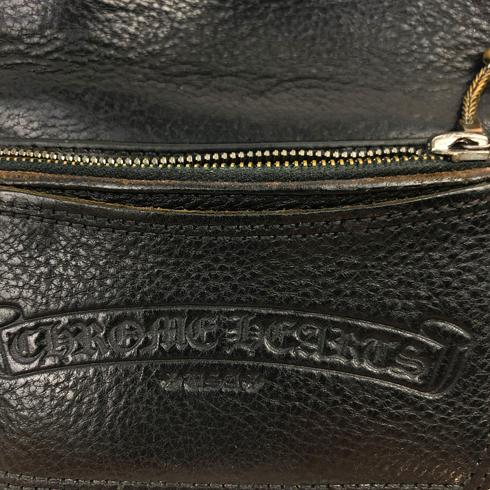 CHROME HEARTS クロムハーツ（原本無） 2ZIP 2ジップ クロスボールボタン レザー ウォレット 財布 ブラック系【中古】