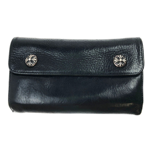 CHROME HEARTS クロムハーツ（原本無） WAVE WALLET ウェーブ クロスボールボタン レザー ウォレット  ブラック系【中古】