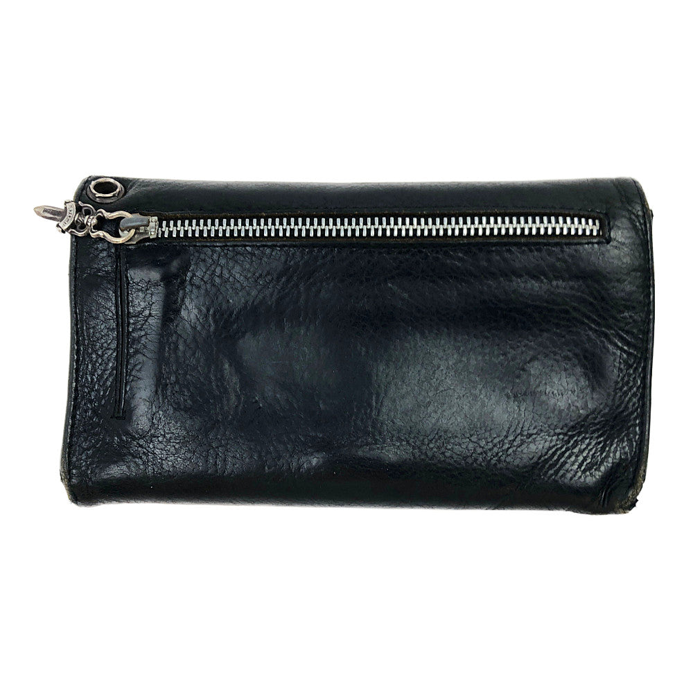 CHROME HEARTS クロムハーツ（原本無） WAVE WALLET ウェーブ クロスボールボタン レザー ウォレット  ブラック系【中古】