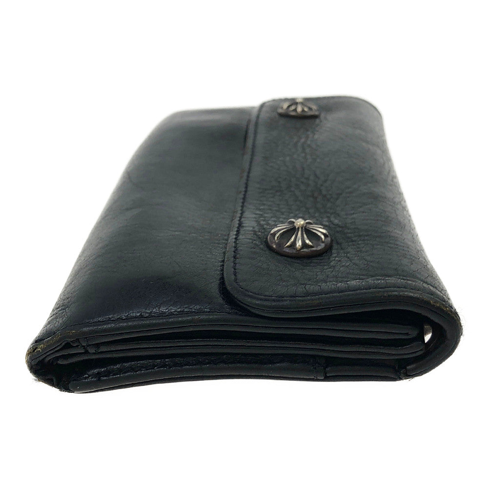 CHROME HEARTS クロムハーツ（原本無） WAVE WALLET ウェーブ クロスボールボタン レザー ウォレット  ブラック系【中古】