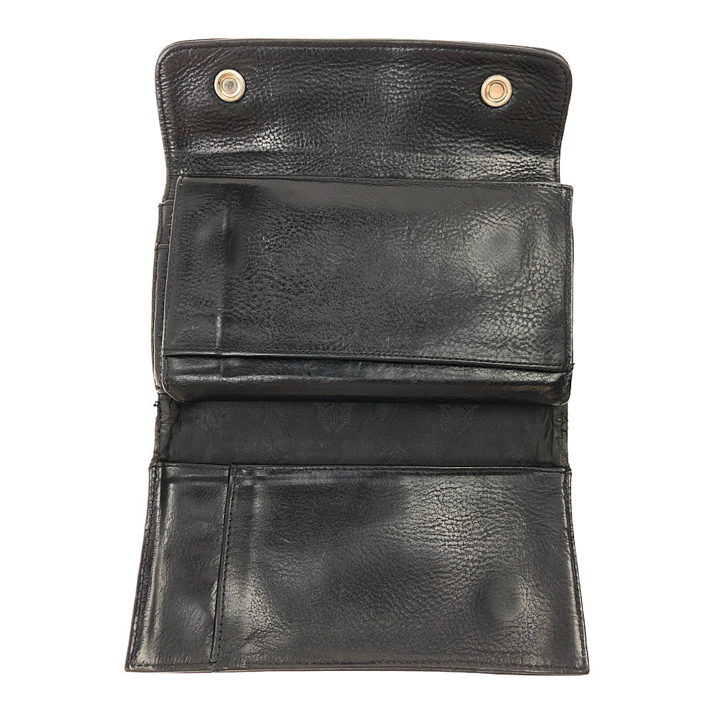 CHROME HEARTS クロムハーツ（原本無） WAVE WALLET ウェーブ クロスボールボタン レザー ウォレット  ブラック系【中古】