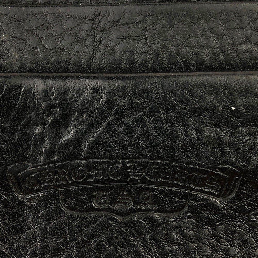CHROME HEARTS クロムハーツ（原本無） WAVE WALLET ウェーブ クロスボールボタン レザー ウォレット  ブラック系【中古】