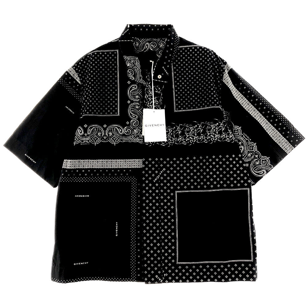 GIVENCHY ジバンシィ BM60RK13ZL  Bandana Print Zip Shirt バンダナ プリント ジップ シャツ ブラック系 柄 39【極上美品】【中古】