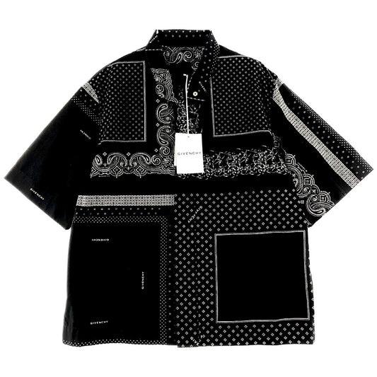 GIVENCHY ジバンシィ BM60RK13ZL  Bandana Print Zip Shirt バンダナ プリント ジップ シャツ ブラック系 柄 39【極上美品】【中古】