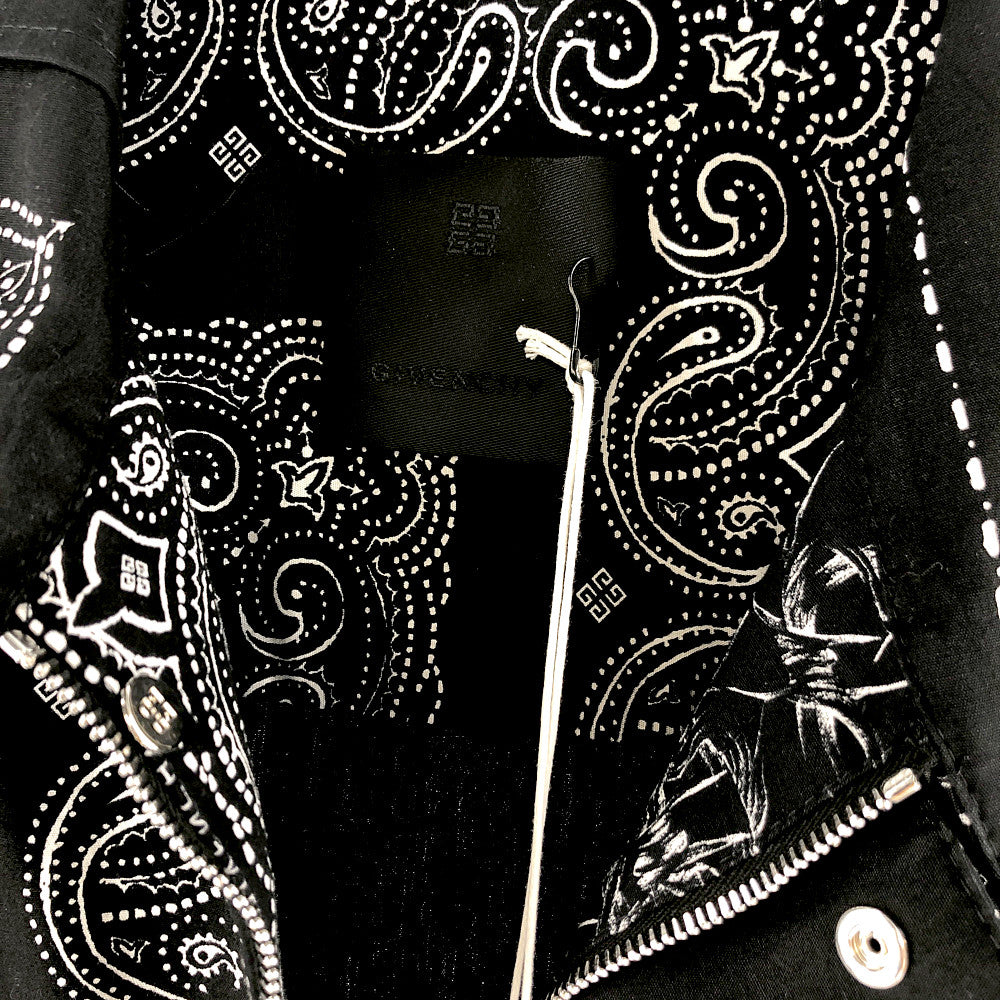 GIVENCHY ジバンシィ BM60RK13ZL  Bandana Print Zip Shirt バンダナ プリント ジップ シャツ ブラック系 柄 39【極上美品】【中古】