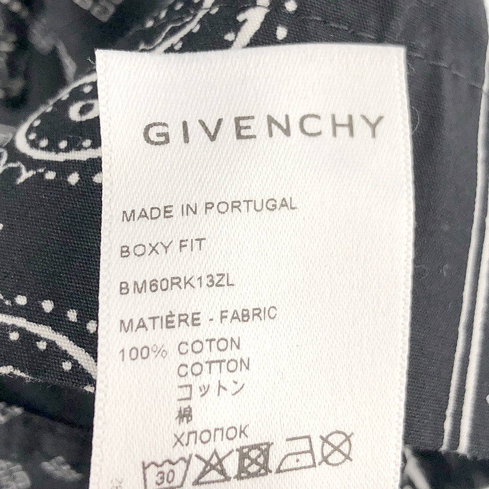 GIVENCHY ジバンシィ BM60RK13ZL  Bandana Print Zip Shirt バンダナ プリント ジップ シャツ ブラック系 柄 39【極上美品】【中古】