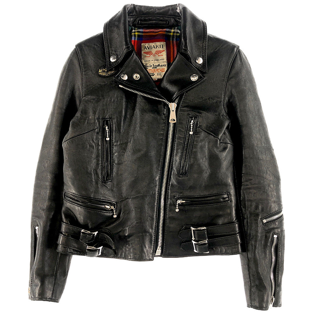 Lewis Leathers ルイスレザー Lightning Sheep ライトニング シープスキン レザー ダブル ライダース ジャケット チェック インナー  ブラック系 32【中古】