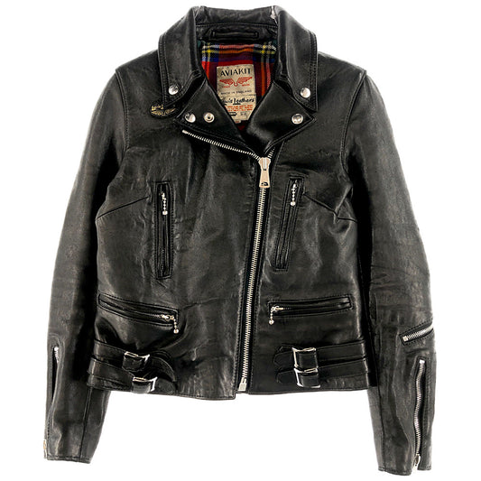 Lewis Leathers ルイスレザー Lightning Sheep ライトニング シープスキン レザー ダブル ライダース ジャケット チェック インナー  ブラック系 32【中古】