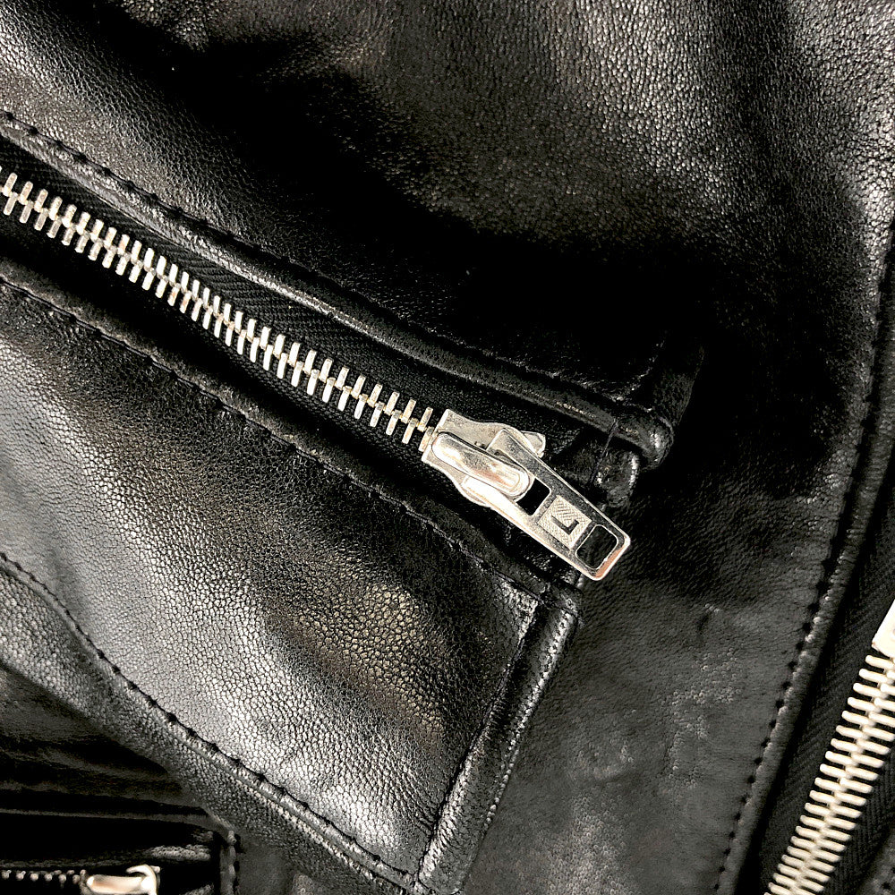 Lewis Leathers ルイスレザー Lightning Sheep ライトニング シープスキン レザー ダブル ライダース ジャケット チェック インナー  ブラック系 32【中古】