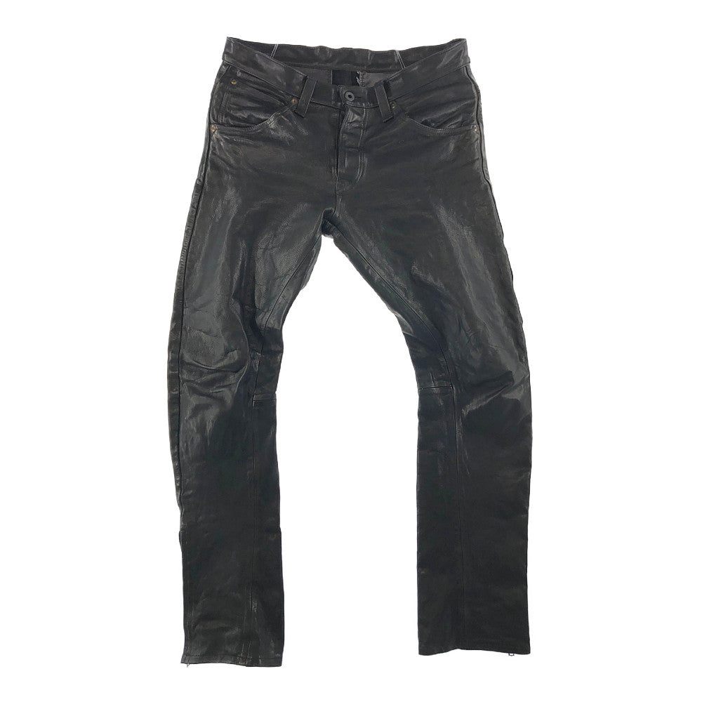 ISAMUKATAYAMA BACKLASH イサムカタヤマバックラッシュ 14AW 1254-08 イタリアンショルダー カウハイド レザー 裾ジップ パンツ ブラック系 M【中古】