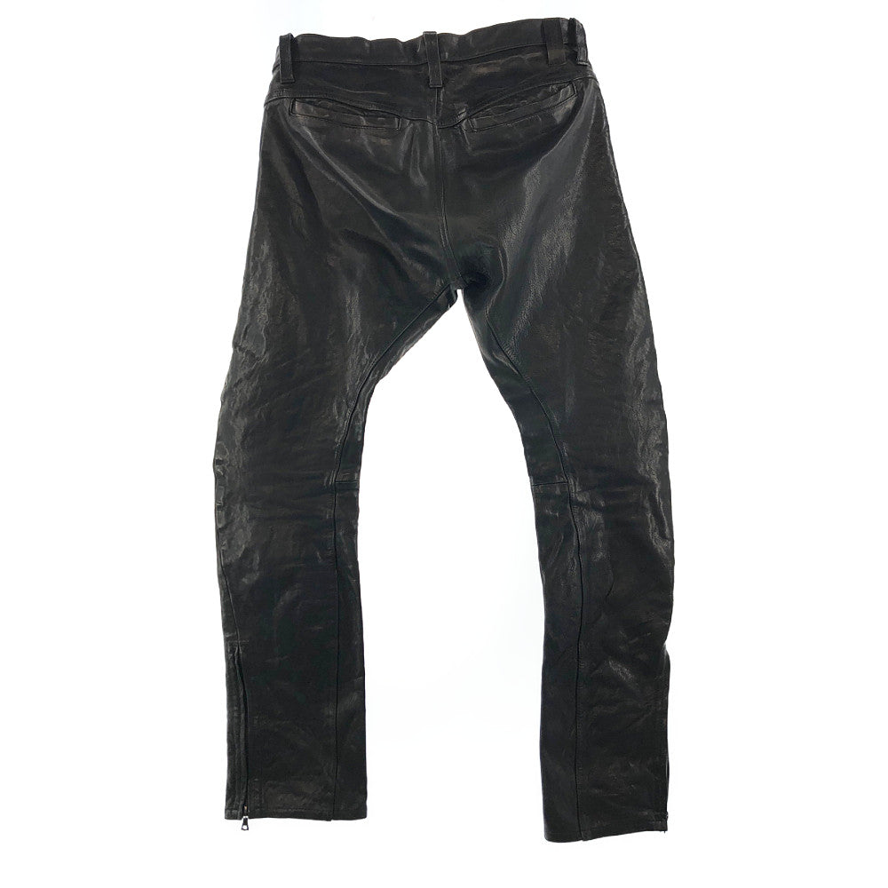 ISAMUKATAYAMA BACKLASH イサムカタヤマバックラッシュ 14AW 1254-08 イタリアンショルダー カウハイド レザー 裾ジップ パンツ ブラック系 M【中古】