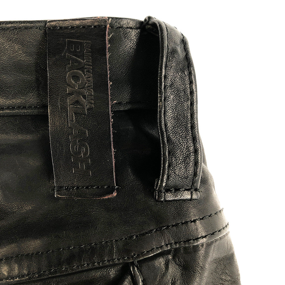 ISAMUKATAYAMA BACKLASH イサムカタヤマバックラッシュ 14AW 1254-08 イタリアンショルダー カウハイド レザー 裾ジップ パンツ ブラック系 M【中古】