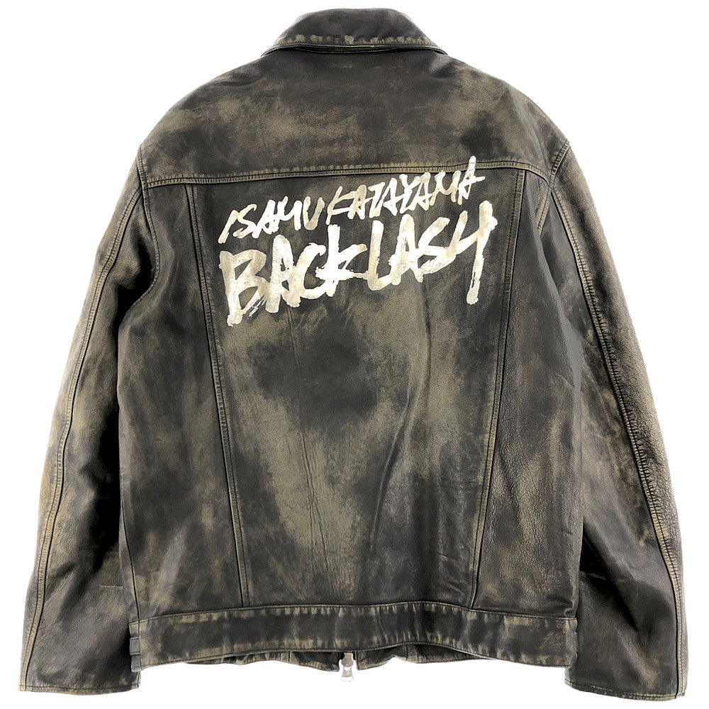 ISAMUKATAYAMA BACKLASH イサムカタヤマバックラッシュ 1926-01 バックロゴペイント インディアンゴート製品染め USED 加工 シングルライダース  ブラック系 2【美品】【中古】