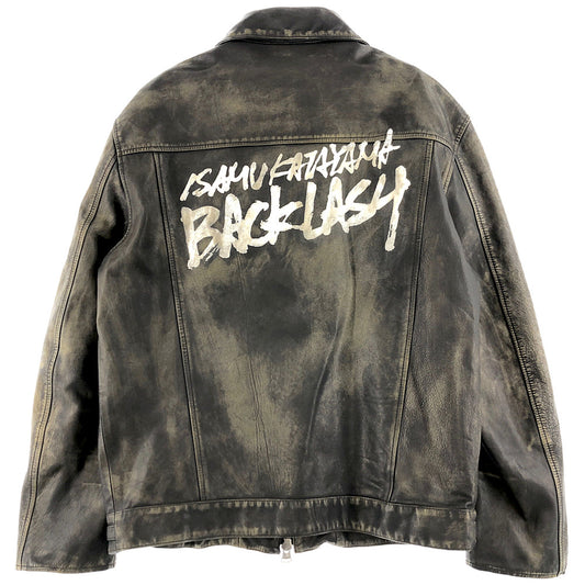 ISAMUKATAYAMA BACKLASH イサムカタヤマバックラッシュ 1926-01 バックロゴペイント インディアンゴート製品染め USED 加工 シングルライダース  ブラック系 2【美品】【中古】
