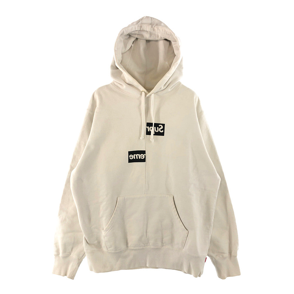 Supreme シュプリーム 18AW COMME des GARCONS SHIRT Split Box Logo Hooded Sweatshirt コムデギャルソンシャツ スプリット ボックス ロゴ スウェット プルオーバー パーカー ホワイト系 M【中古】