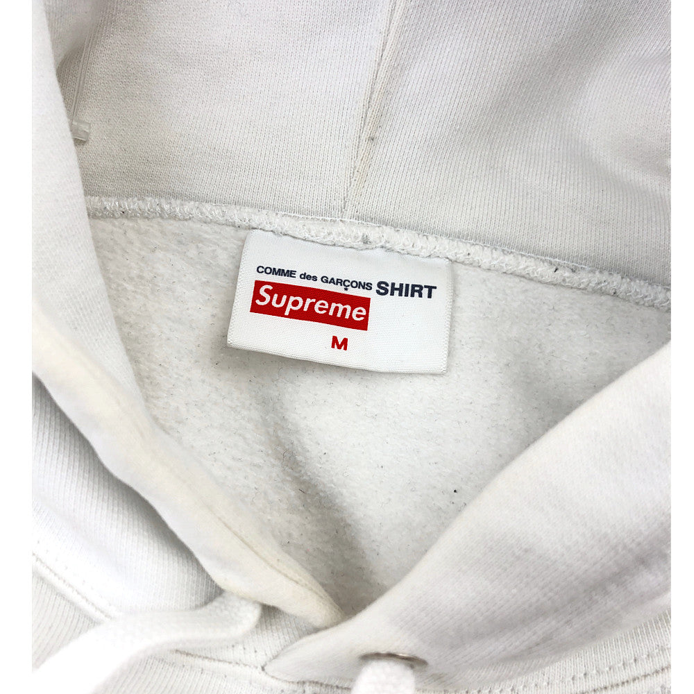 Supreme シュプリーム 18AW COMME des GARCONS SHIRT Split Box Logo Hooded Sweatshirt コムデギャルソンシャツ スプリット ボックス ロゴ スウェット プルオーバー パーカー ホワイト系 M【中古】