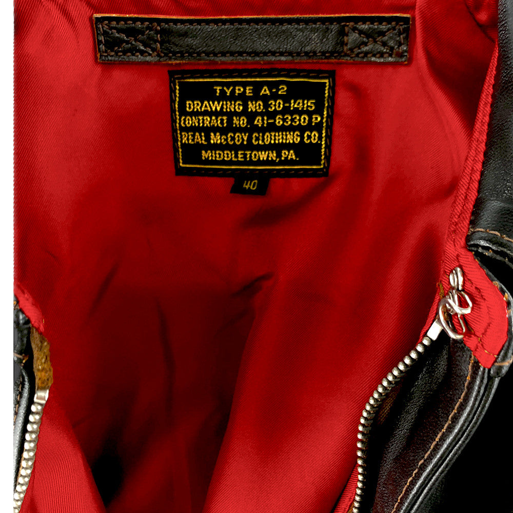The REAL McCOY'S ザリアルマッコイズ TYPE A-2 REAL McCOY MFG. REDSILK SEAL BROWN ホースハイド タンニン鞣し ピグメント仕上げ レッドシルク シールブラウン フライト ジャケット ブラック系 40【中古】