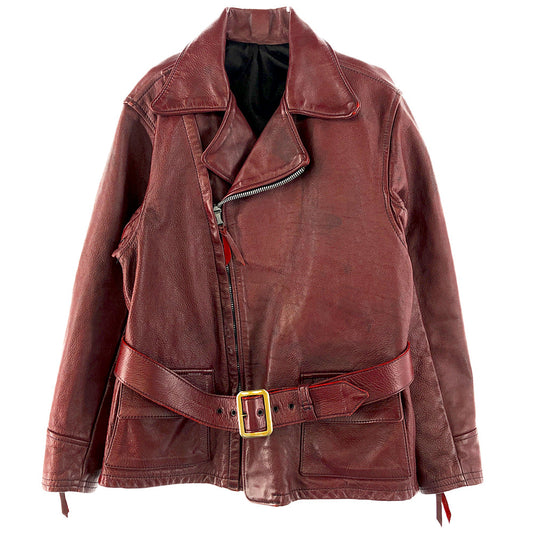 LANGLITZ LEATHERS ラングリッツレザーズ Red Dog レッド ドッグ ハーフ ベルト コート ダブル レザー ライダース ジャケット ワインレッド系【中古】