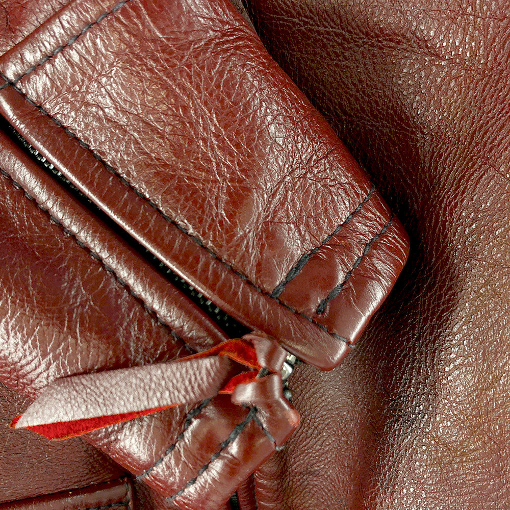 LANGLITZ LEATHERS ラングリッツレザーズ Red Dog レッド ドッグ ハーフ ベルト コート ダブル レザー ライダース ジャケット ワインレッド系【中古】