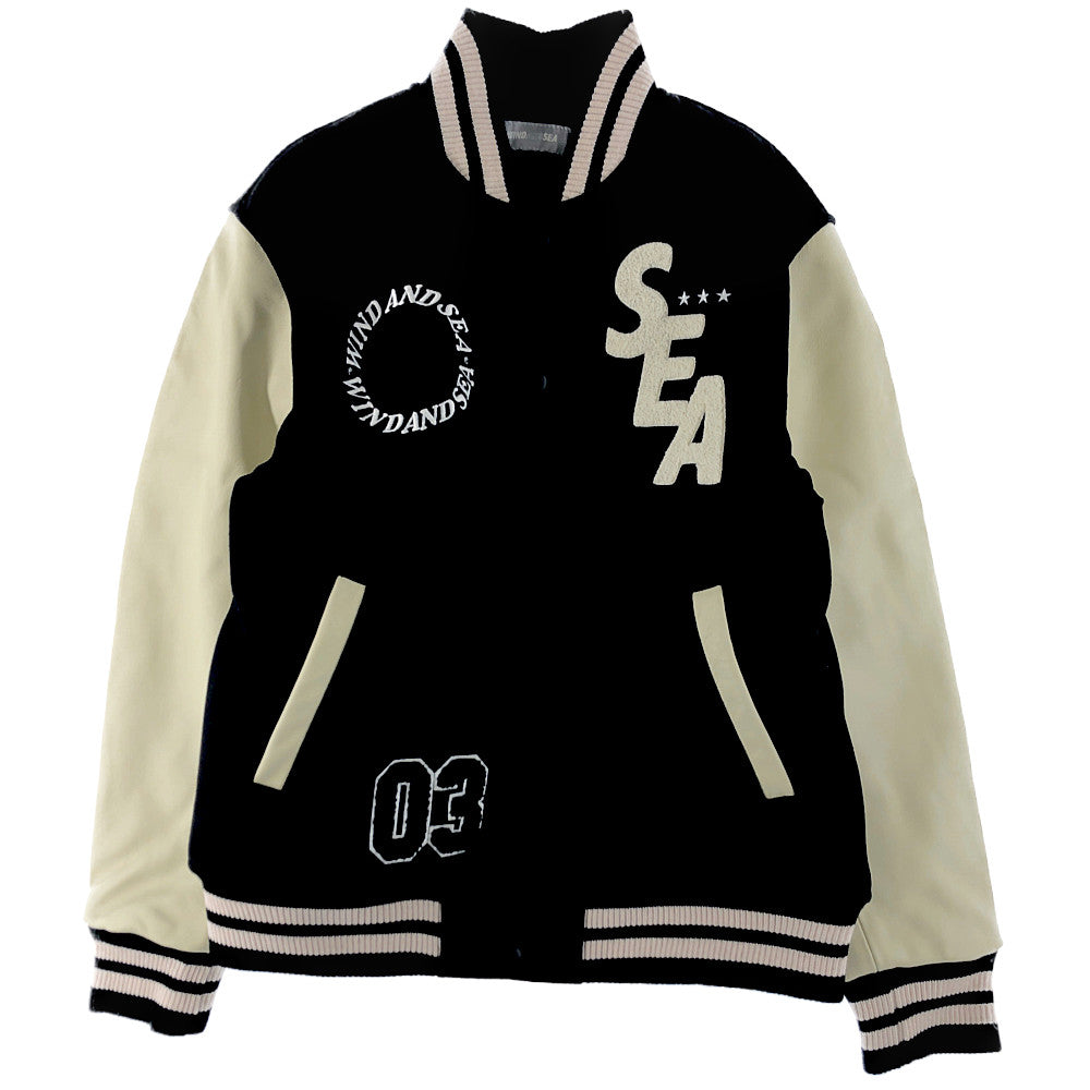 WIND AND SEA ウィンダンシー WDS-BYT-RS-02 WIND AND BEYOUTH Varsity Jacket 3周年記念 スタジャン ウール バーシティ ジャケット ブラック系 S【新古品】【未使用】【中古】