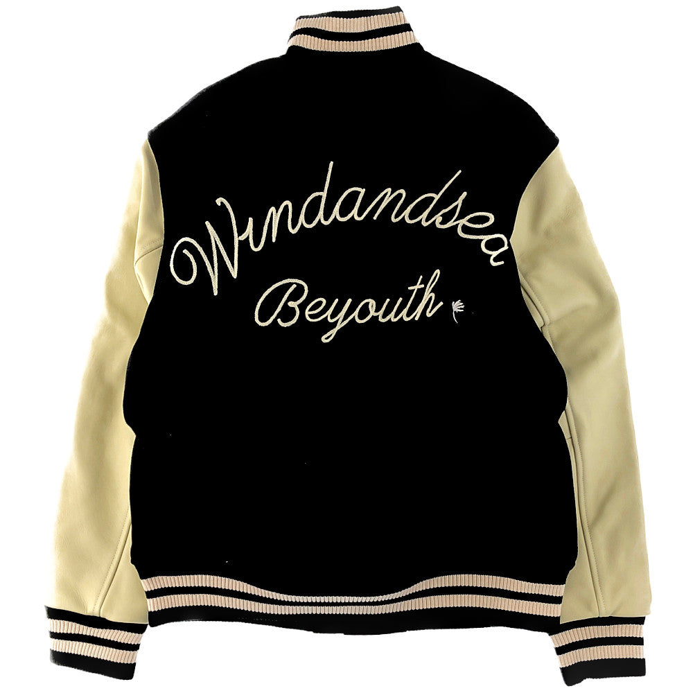WIND AND SEA ウィンダンシー WDS-BYT-RS-02 WIND AND BEYOUTH Varsity Jacket 3周年記念 スタジャン ウール バーシティ ジャケット ブラック系 S【新古品】【未使用】【中古】