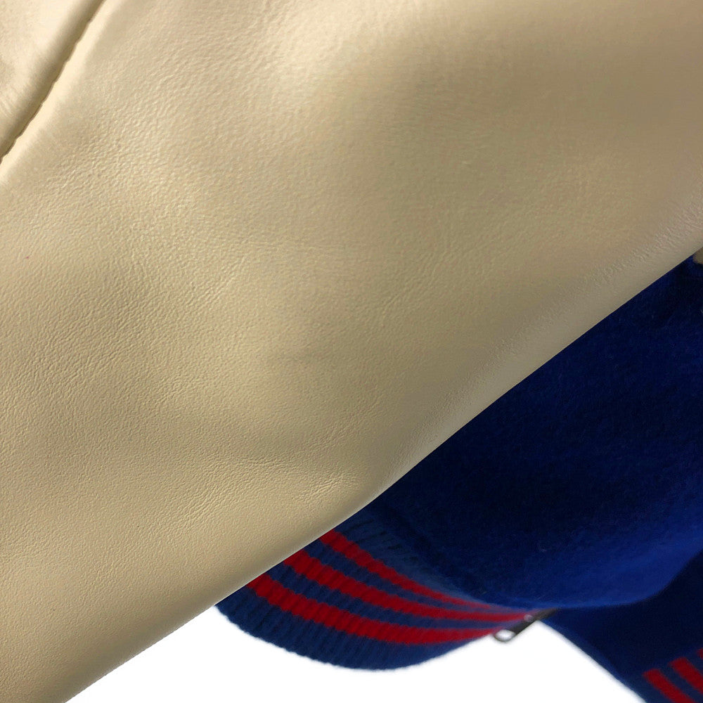 HYSTERIC GLAMOUR ヒステリックグラマー × WIND AND SEA ウィンダンシー 20AW WDS-HYS-01 STADIUM JUMPER レザー切替 スタジアム ジャンパー ブルゾン スタジャン バーシティジャケット ブルー系 ホワイト系 S【中古】