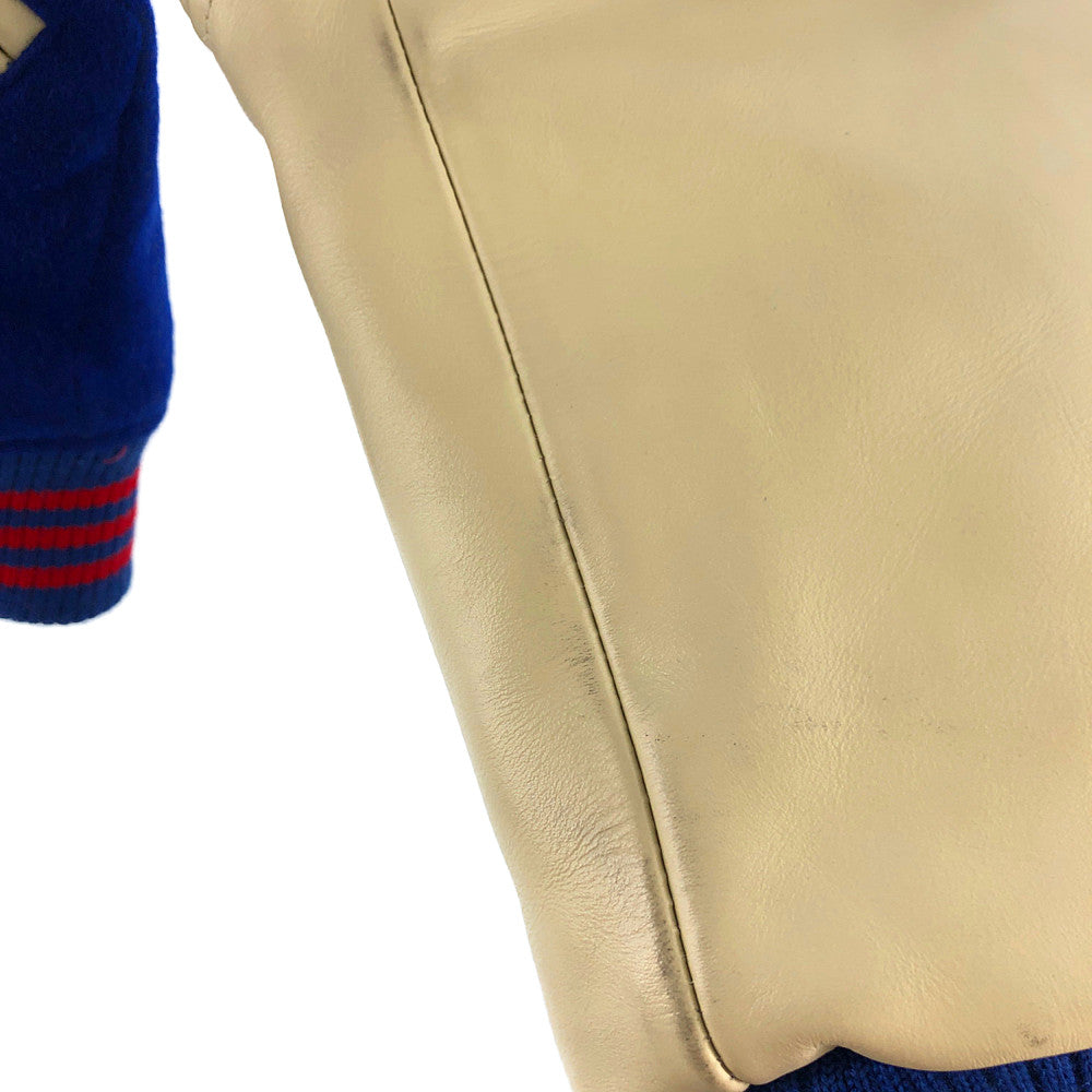 HYSTERIC GLAMOUR ヒステリックグラマー × WIND AND SEA ウィンダンシー 20AW WDS-HYS-01 STADIUM JUMPER レザー切替 スタジアム ジャンパー ブルゾン スタジャン バーシティジャケット ブルー系 ホワイト系 S【中古】
