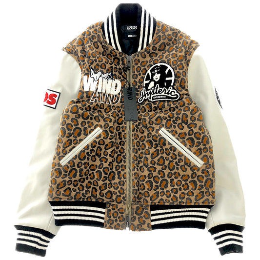 HYSTERIC GLAMOUR ヒステリックグラマー × WIND AND SEA ウィンダンシー 20AW WDS-HYS-2-01 STADIUM JUMPER LEOPARD レオパード レザー切替 スタジアム ジャンパー ブルゾン スタジャン バーシティジャケット ヒョウ柄系 S【新古品】【未使用】【中古】