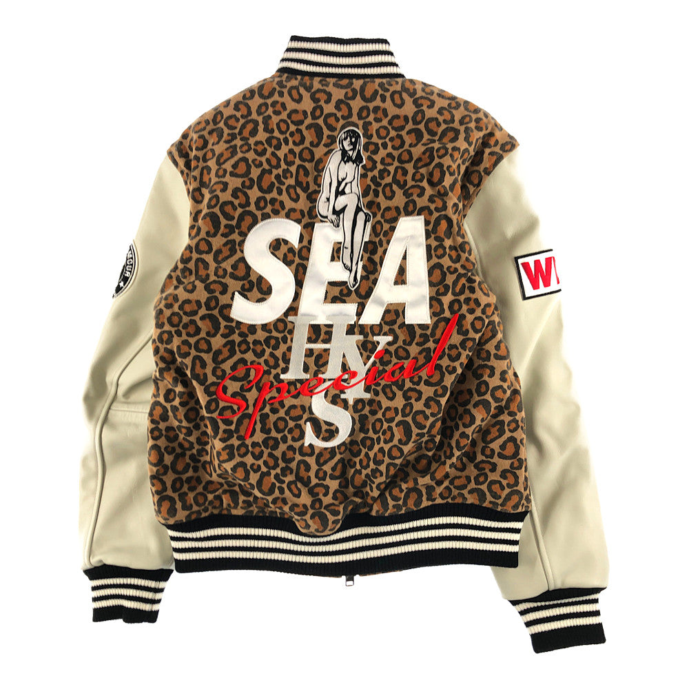 HYSTERIC GLAMOUR ヒステリックグラマー × WIND AND SEA ウィンダンシー 20AW WDS-HYS-2-01 STADIUM JUMPER LEOPARD レオパード レザー切替 スタジアム ジャンパー ブルゾン スタジャン バーシティジャケット ヒョウ柄系 S【新古品】【未使用】【中古】