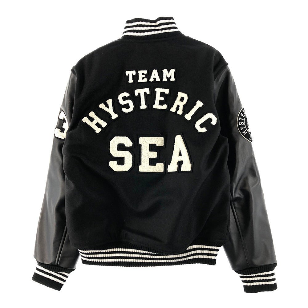 HYSTERIC GLAMOUR ヒステリックグラマー × WIND AND SEA ウィンダンシー 21AW WDS-HYS-3-01 TEAM STADIUM JUMPER BLACK レザー切替 スタジアム ジャンパー ブルゾン スタジャン バーシティジャケット【新古品】【未使用】【中古】