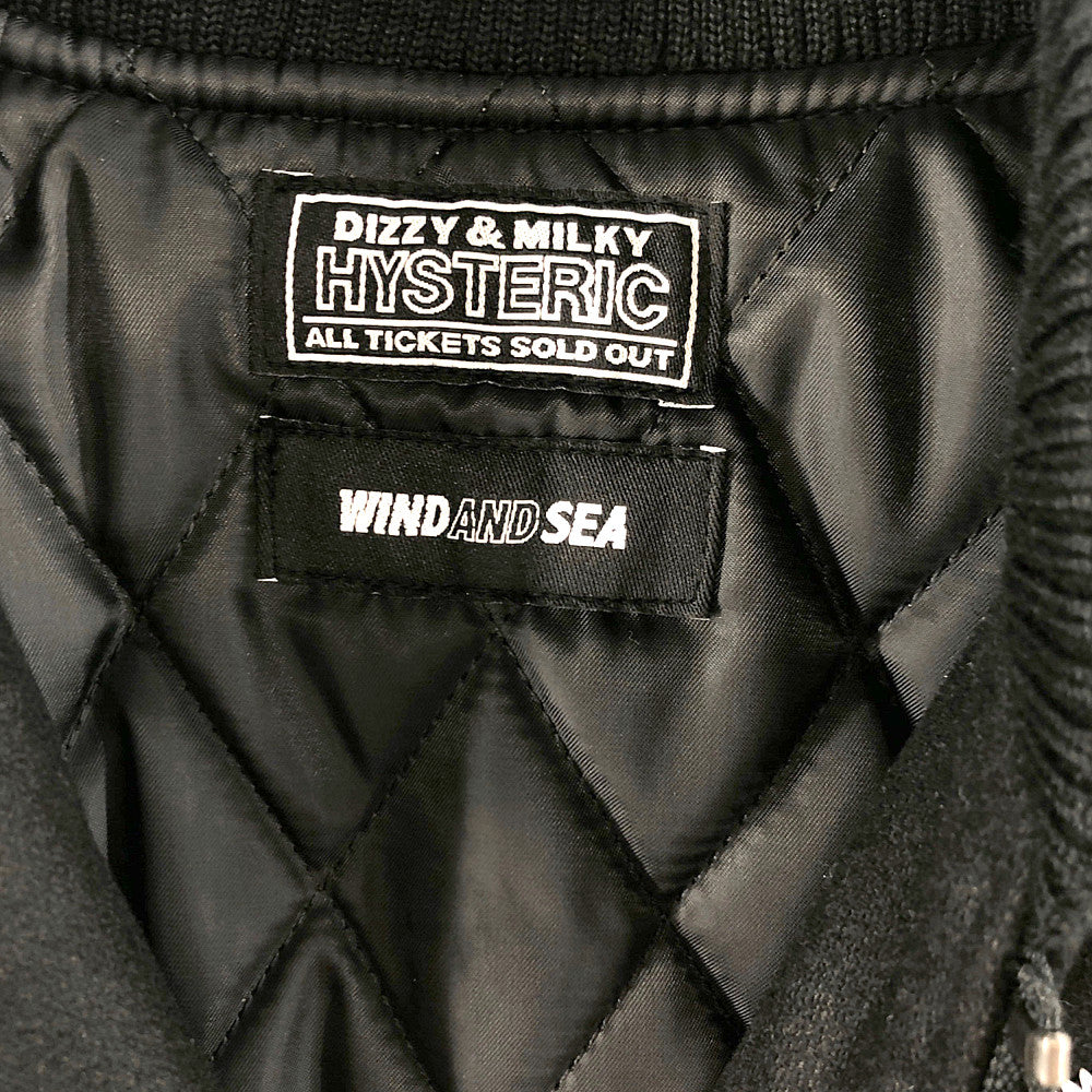 HYSTERIC GLAMOUR ヒステリックグラマー × WIND AND SEA ウィンダンシー 21AW WDS-HYS-3-01 TEAM STADIUM JUMPER BLACK レザー切替 スタジアム ジャンパー ブルゾン スタジャン バーシティジャケット【新古品】【未使用】【中古】