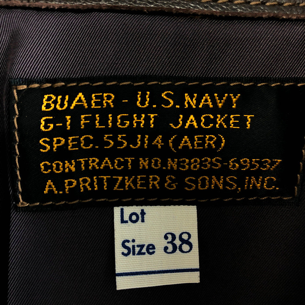 Buzz Rickson's バズリクソンズ BR80586 Type G-1 A PRITZKER & SONS INC 1951 MODEL プリツカー アンド サンズ 実名復刻 レザー フライト ジャケット ダークグレー系 38【極上美品】【中古】