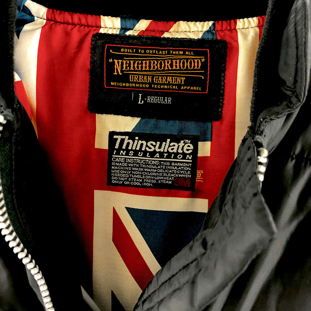 NEIGHBORHOOD ネイバーフッド 10AW 102SPNH-JKM05 L-2D HE-JKT 裏地星条旗総柄 袖ウール ナイロン 切替 ブルゾン 中綿 ジャケット ブラック系 グレー系 L【中古】
