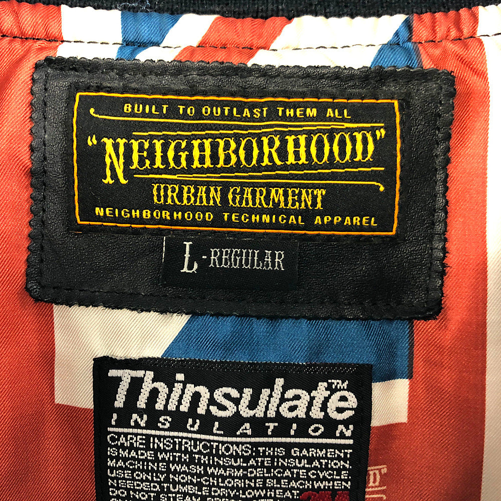 NEIGHBORHOOD ネイバーフッド 10AW 102SPNH-JKM05 L-2D HE-JKT 裏地星条旗総柄 袖ウール ナイロン 切替 ブルゾン 中綿 ジャケット ブラック系 グレー系 L【中古】